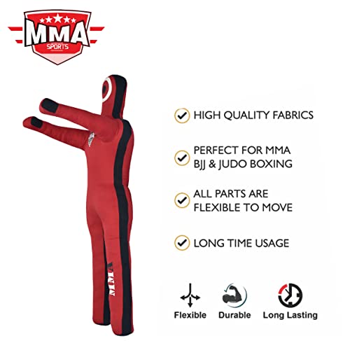 Grappling Standing Dummy – 5FT (60 Inches) Unfilled – Wrestling, Jiu-Jitsu, MMA Training Dummy with Moveable Arms and Legs – Durable Polyester Fabric (Red)