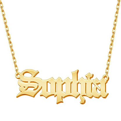 TinyName Custom Name Necklace Personalized 18K Gold Plated Nameplate Customized Jewelry Gift for Women - color: Old English Necklace
