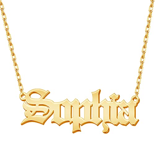 TinyName Custom Name Necklace Personalized 18K Gold Plated Nameplate Customized Jewelry Gift for Women - color: Old English Necklace