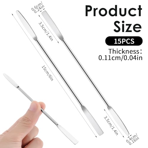 Molain 15 Pcs Small Metal Spatula, 6"Lab Spatula Double Ended Micro Spatulas Stainless Steel Mini Square/Round End for Mixing Cosmetics Kitchen Laboratories