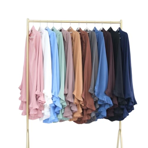 Boedaty Ramadan Eid Prayer Garment Long Khimar Hijab Scarf Wrap with Flounces Abaya Jilbab Muslim Islam for Women - color: Taro1