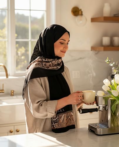 Hijab Modest and Elegant | Beautifully Designed Printed Chiffon Patterns | Muslim Women Head Scarf and Veil - color: Black T