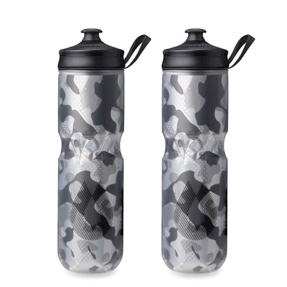 HydraPak Polar Sport Insulated Water Bottle 2-Pack (24oz, Contender Black) | High Flow, BPA Free, Tri-Layer Insulation, Leakproof, Dash Handle, Easy Squeeze, Self-Sealing Cap, for Sports - color: Contender Black, style: 24oz/700ml (2-Pack)