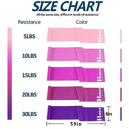 Resistance Bands Set for Physical Therapy, Rehab, Yoga and Pilates | Latex-Free elastic exercise bands suitable for rehab, yoga, Pilates, gym workouts, stretching, and home exercise - color: Gradient Pink 5-80lbs