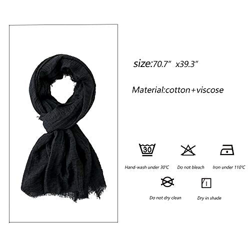 EVQ 여성용 부드러운 면 헴프 스카프 랩 롱 히잡 스카프 - color: 블랙+화이트+네이비 블루