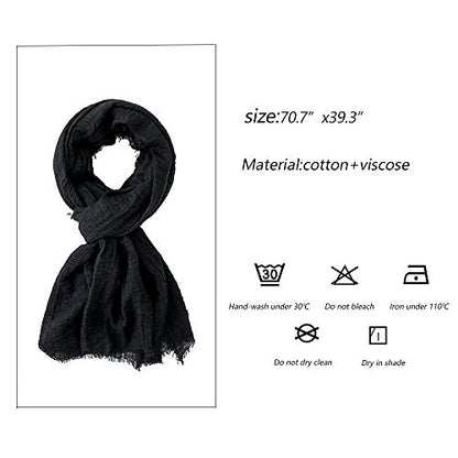 EVQ 여성용 부드러운 면 헴프 스카프 랩 롱 히잡 스카프 - color: 블랙+화이트+네이비 블루