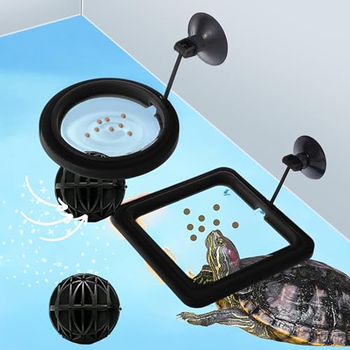 Turtle Feeding Ring for Fish Tank with Filter Balls Set, Floating Feeding Ring for Fish Tank and Nitrifying Balls, Aquatic Turtles Toys, Feeder for Betta Guppy Goldfish (Black) - color: Black