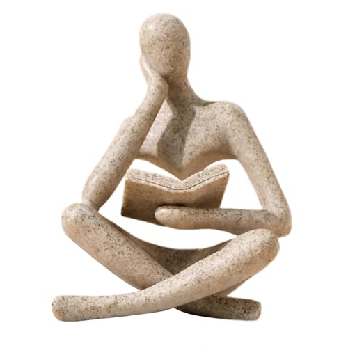 UTTCMK Bookshelf Decor Thinker Statue - Abstract Art Reading Thinker Sculpture Figurine Aesthetic, Modern Home Decoration for Living Room Office Shelves Coffee Table Desk Decor(Beige) - color: Beige