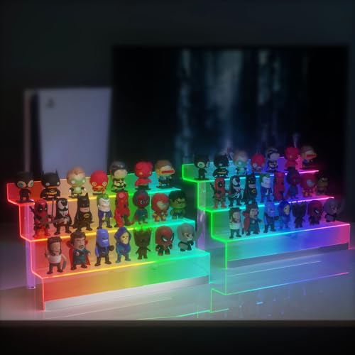 16" Acrylic Display Organizer with LED, Perfume Organizer for Women, 2 Pack | 3-Tier Cologne Organizer for Men, Perfume Stand and Display Step Shelves Holder, Clear Riser, Figures Stand, Dessert Shelf