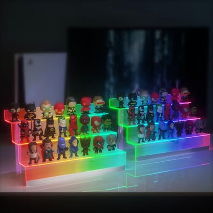 16" Acrylic Display Organizer with LED, Perfume Organizer for Women, 2 Pack | 3-Tier Cologne Organizer for Men, Perfume Stand and Display Step Shelves Holder, Clear Riser, Figures Stand, Dessert Shelf