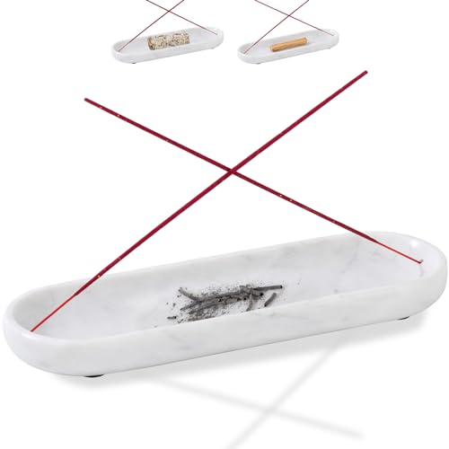 Marble Incense Holder, Incense Holder for Sticks with 2 Holes - 10.6inch Marble Ash Catcher, Incense Holder for Spa, Meditation Room, Yoga, Home, Office (White) - color: White