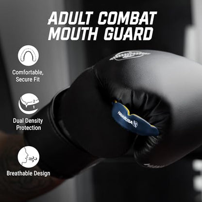 Hayabusa Combat Sports Mouth Guard Youth, Kids and Adult Sizes Comes with Case - Blue/Yellow, Adult - color: Blue/Yellow, size: Adult