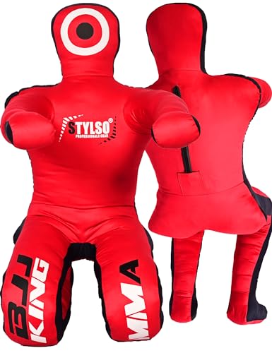 Grappling Dummy, Black Fabric Training Equipment for BJJ, Judo, Karate, Wrestling, Un-Filled Practice Dummy, Model WDM-2025, for Adults and Youth - color: Flex Red