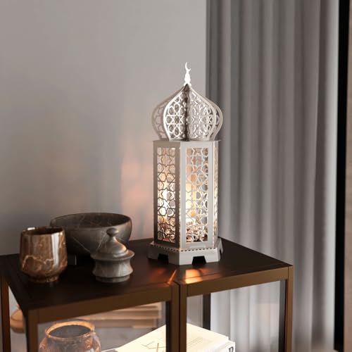 Ramadan Lantern Metal Islamic Home Decor Decorative Candle Holders Eid Decoration Muslim Gift (Silver, 30 inches | 77 cm) - color: Silver, size: 30" | 77 cm