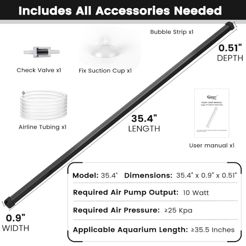 hygger Weighted Nano Mist Bubble Wall Bar, 35.4" Self-Sinking ABS Air Stone Strip with Gentle Oxygen Diffuser for Freshwater & Marine Aquarium, Hydroponics - size: 35.4 Inch