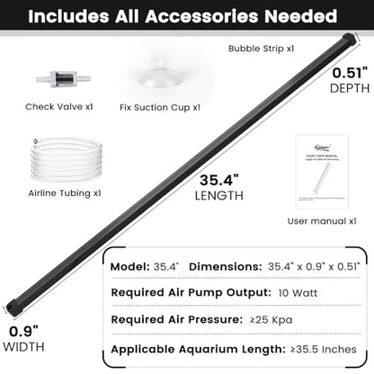 hygger Weighted Nano Mist Bubble Wall Bar, 35.4" Self-Sinking ABS Air Stone Strip with Gentle Oxygen Diffuser for Freshwater & Marine Aquarium, Hydroponics - size: 35.4 Inch