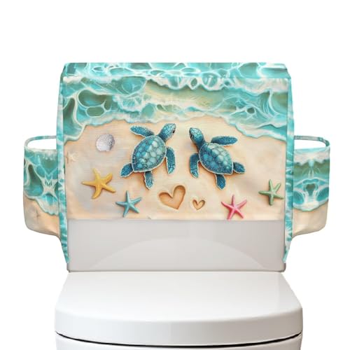 Seaside Toilet Tank Storage Cover with Storage Bag 1 Paack, Functionality All-in-One Toilet Tank Cover for Holds Toiletrie Books Mobile Phone - color: Seaside Turtle