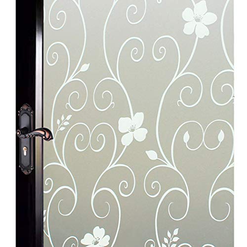 Window Privacy Film, Decorative Window Film, White, 35.4" x 78.7" | Day & Night Privacy, Lets in Natural Light, Static Cling, Removable, UV & Heat Control, for Home, Office and Glass Doors - color: White Flower-dp014w, size: 35.4 x 78.7 inches