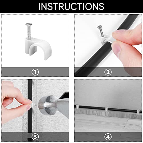 Ethernet Cable Clips with Nails, 7mm, 100-Pack, White | Fits Round Cables, Nail-in Design for Cat6, Cat7 and Cat8 Ethernet Runs Along Walls, Baseboards, and Trim - style: Nail in Round Cable Clips 100Pcs