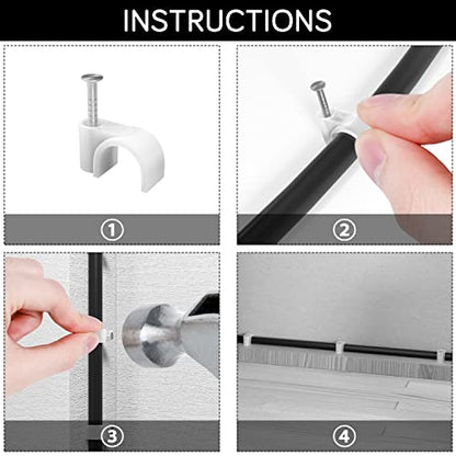 Ethernet Cable Clips with Nails, 7mm, 100-Pack, White | Fits Round Cables, Nail-in Design for Cat6, Cat7 and Cat8 Ethernet Runs Along Walls, Baseboards, and Trim - style: Nail in Round Cable Clips 100Pcs