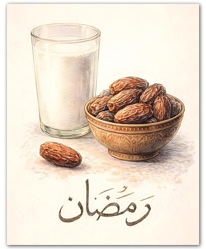 ZUKIY Ramadan Wall Art - Dates and Milk Ramadan - Islamic Home Decor - Ramadan Wall Decorations for Living Room - Muslim Decor - 8x10 Unframed Poster - color: Dates and Milk Ramadan
