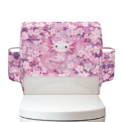 Bathroom Toilet Tank Cover with lightweight Storage Bag Axolotl Cherry Blossom Toilet Cover Home Decoration for Holds Toiletrie Books Mobile Phone - color: Axolotl Cherry Blossom