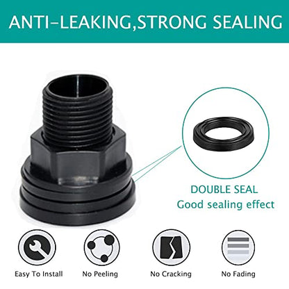 PVC Bulkhead Fitting Double Threaded Bulkhead Water Tank Connector for Rain Barrels, Aquariums, Water Tanks, Tubs, Pools, Spigot, Black, 3/4 Inch Male 1/2 Inch Female (4 Pieces)