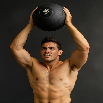 York Barbell 50LB Rubber Slam-Ball – Dead Weight with Textured Surface – Minimal Bounce Absorbs Impact – Pilates Yoga Strength Training Physical Therapy Cardio Exercises for Full Body Workout - Black