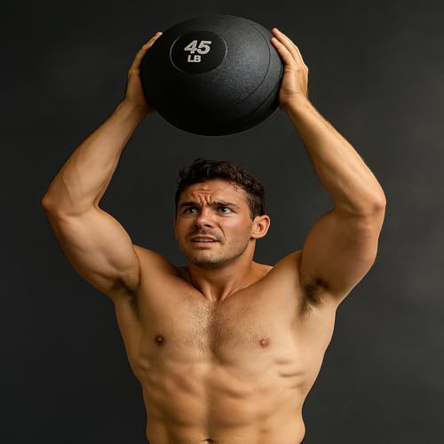 York Barbell 20LB Rubber Slam-Ball – Dead Weight with Textured Surface – Minimal Bounce Absorbs Impact – Pilates Yoga Strength Training Physical Therapy Cardio Exercises for Full Body Workout - Black
