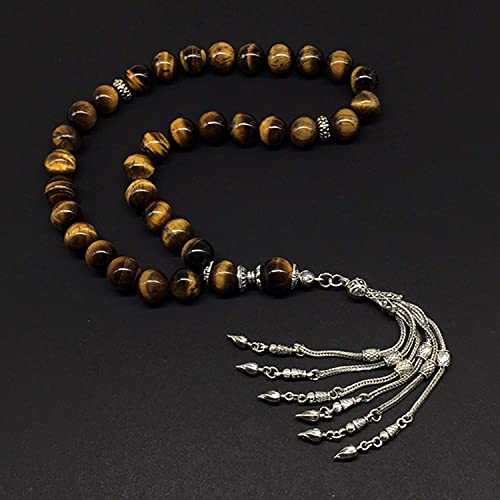 Design Tiger Eye Stone Series Worry Beads - Prayer Tesbih-Tasbih-Tasbeeh-Misbaha-Masbaha-Subha-Sebha-Sibha-Rosary (Big 12 mm-33 Beads) - color: Big Beads -12 mm-33 Beads-
