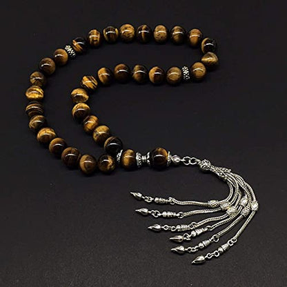 Design Tiger Eye Stone Series Worry Beads - Prayer Tesbih-Tasbih-Tasbeeh-Misbaha-Masbaha-Subha-Sebha-Sibha-Rosary (Big 12 mm-33 Beads) - color: Big Beads -12 mm-33 Beads-