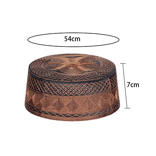 Mens Muslim Hat Islamic Prayer Cap, Muslim Eid Prayer Embroidered Kufi Fat Ramadan Mosque Arab Indian Prayer Cap - color: Dark Brown