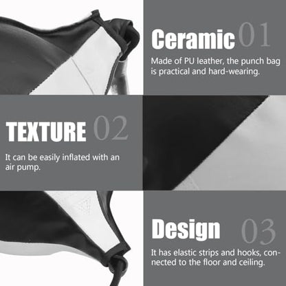 PU Leather Boxing Ball Double End Floor to Ceiling Punching Bag for Adults MMA Training with Elastic Strips and Hooks Inflatable Reflex Speed Bag for Home Gym Workout