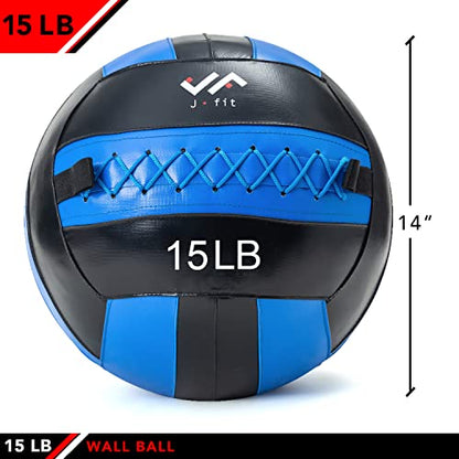 JFit Wall Ball – Premium Soft Weighted Exercise Ball for Strength, Conditioning, Gym & Home Workouts, 4-30 LB - color: Blue/Black, style: 15 LB
