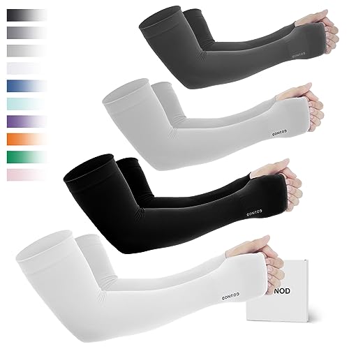 GOUNOD Sun Protection Cooling Arm Sleeves with Thumb Holes - Gardening Outdoors Sports Workouts Sunscreen Arm Sleeves - color: 4 Pairs:1 Pair Black,1 Pair White,1 Pair Dark Grey,1 Pair Light Grey