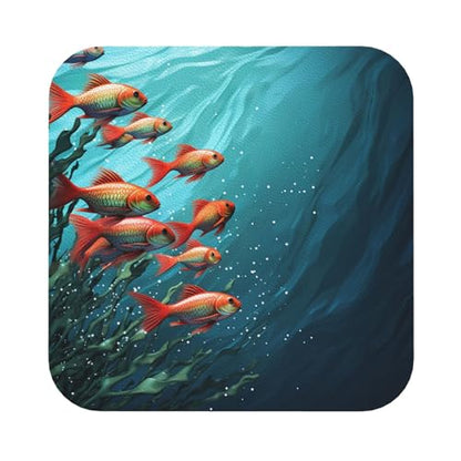 Drink Coasters Set of 4 Leather Coasters for Drinks Fish Aquarium Round Cup Mat Pad Easy Clean Bar Coasters Heat Resistant Funny Cup Coasters for Tabletop Protection,4 Inches - color: Square