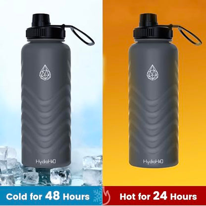 24oz Stainless Steel Insulated Water Bottle, 48H Ice Cold & 24H Hot, Leak-Proof Wide Mouth Lids (Straw & Spout), BPA-Free Bottles, Mens Water Bottle for Gym, Hiking, Travel - Grey - color: Gray, size: 24 Ounces
