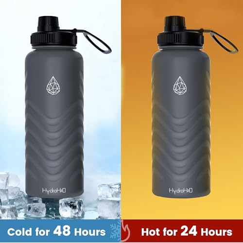 32oz Stainless Steel Insulated Water Bottle, 48H Ice Cold & 24H Hot, Leak-Proof Wide Mouth Lids (Straw & Spout), BPA-Free Bottles, Mens Water Bottle for Gym, Hiking, Travel - Grey - color: Gray, size: 32 Ounces