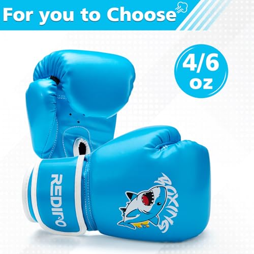 Kids Boxing Gloves, Youth Boxing Training Gloves for Kids 3-9 Year Boys and Girls, 4&6OZ Fighting Gloves, Punching Bag Kickboxing Thai Mitts MMA Training Sparring Gloves - color: Blue, size: 6OZ