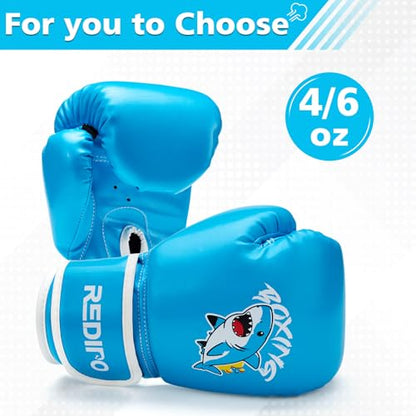 Kids Boxing Gloves, Youth Boxing Training Gloves for Kids 3-9 Year Boys and Girls, 4&6OZ Fighting Gloves, Punching Bag Kickboxing Thai Mitts MMA Training Sparring Gloves - color: Blue, size: 6OZ