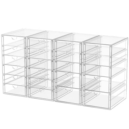 4-Pack 22-Drawer Acrylic Storage & Makeup Organizer for Desk | Smooth-glide drawers, clear acrylic, stackable, dustproof, wipe clean, for office supplies, pens, paper clips, thumb drives - size: 22 Drawers