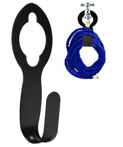 UNCO- Small Garden Hose Holder, Metal, Fits 20-50 ft 5/8” Expandable Hose | Wall Mounted Hose Rack, Outdoor Water Storage Bracket for Yard, Garden Organization and Easy Access Storage Use - size: 1 Pack