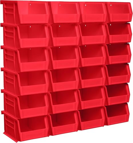 Akro-Mils 30210 AkroBins Plastic Storage Bins, 5"x4"x3", Red, 24-Pack | Space-Saving Stackable Bins for Garage, Pantry, Craft Organization - color: Red