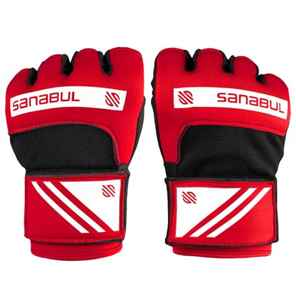 Sanabul Gel Boxing Hand Wraps for Men & Women Muay Thai MMA Kickboxing Quick Wraps Boxing Inner Gloves Wrist Knuckle Protection - color: Red/White, size: Large-X-Large