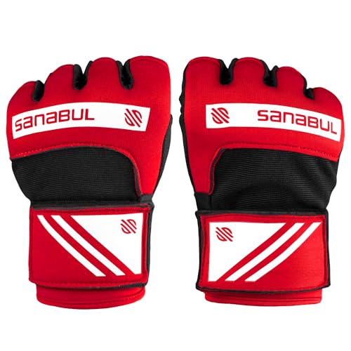 Sanabul Gel Boxing Hand Wraps for Men & Women Muay Thai MMA Kickboxing Quick Wraps Boxing Inner Gloves Wrist Knuckle Protection - color: Red/White, size: Large-X-Large