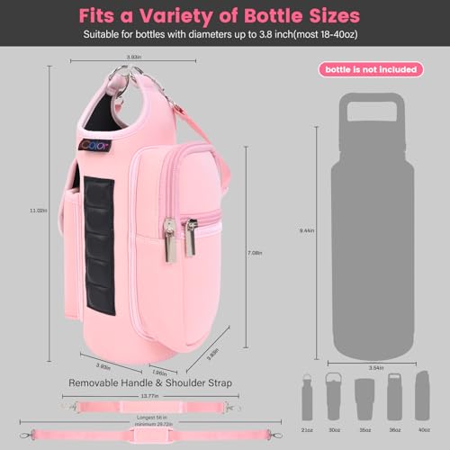 icolor Magnetic Gym Bag Water Bottle Carrier Holder with Phone Pockets & Shoulder Strap,Gym Magnetic Bag 5 Built-in Magnets Gym Accessories Organizer Sling Bottle Bag Pouch Sleeve - color: Pink