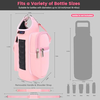 icolor Magnetic Gym Bag Water Bottle Carrier Holder with Phone Pockets & Shoulder Strap,Gym Magnetic Bag 5 Built-in Magnets Gym Accessories Organizer Sling Bottle Bag Pouch Sleeve - color: Pink