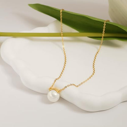 POTESSA 18K Gold Plated Pendant Necklace Medallion Coin Heart Y Shaped Chain Toggle Necklace for Women Jewelry - color: Golden Pearl