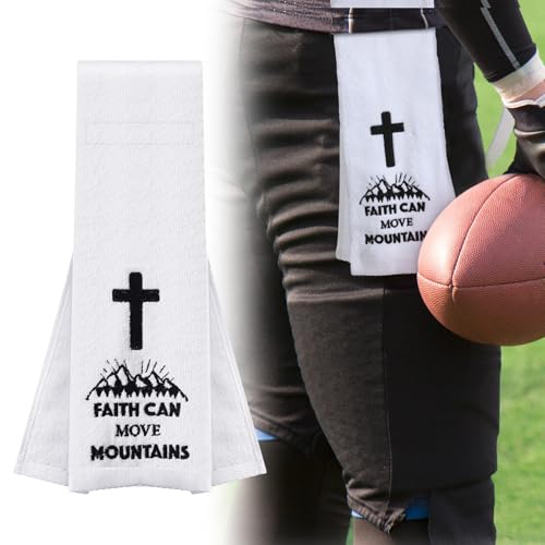 Simgoing Football Towel Christian Cross Cotton Quarterback Football Field Towel with Hook and Loop Closure White Gym Hand for Men Adults Youth