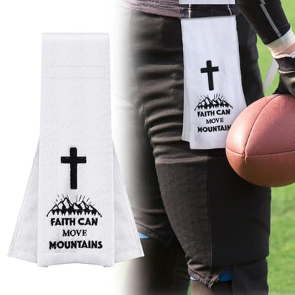 Simgoing Football Towel Christian Cross Cotton Quarterback Football Field Towel with Hook and Loop Closure White Gym Hand for Men Adults Youth